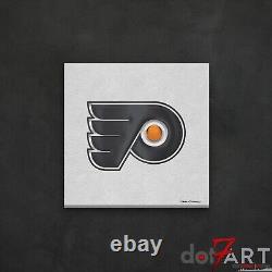 24X24 Philadelphia Flyers 3D Badge over White Leather Open Edition Print