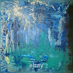 Abstract art painting surrealism contemporary seascape forest marine blue metal