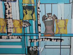 Abstract pop art oil collage painting signed