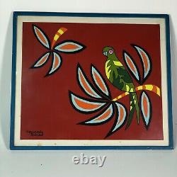 Art Print Serigraph signed Kennedy Bahia Chilean artist 1970/80 Parrot w frame