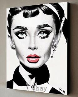 Audrey Hepburn POP ART Painting withCOA Framed Canvas 40X30cm signed