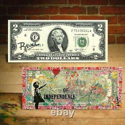 BALLOON GIRL of Independence REVERSE Pop Art Genuine $2 U. S Bill SIGNED by RENCY