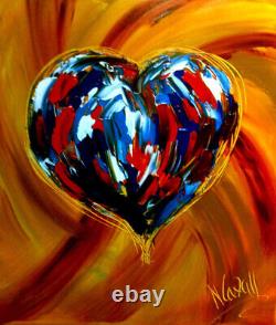 Big Heart Fine Art Signed Canvas Stretched Artdeco Pop Art G65y6