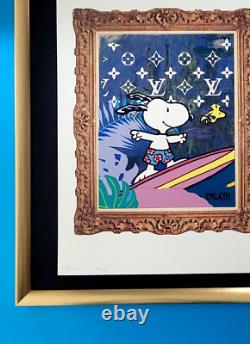 DEATH NYC Hand Signed LARGE Print COA Framed 16x20in Snoopy Surfer Pop Art %