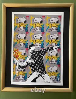 DEATH NYC Hand Signed LARGE Print Framed 16x20in COA POP ART SNOOPY BANKSY
