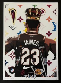DEATH NYC Hand Signed LARGE Print Framed 16x20in LEBRON JAMES LAKERS Pop Art @
