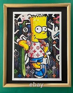 DEATH NYC Signed Large 16x20in Framed BART SIMPSON Graffiti Pop Art