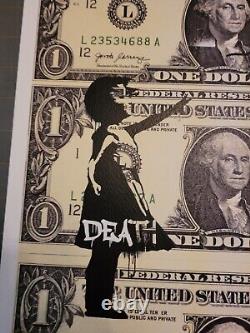 Death NYC 19x13 Signed Graffiti Pop Art. Banksy Girl Dollar Bill. 2020. AP