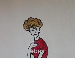 Fine unique painting Pop art illustration, woman, signed Andy Warhol