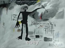 Jean-Michel Basquiat Acrylic Painting on Wood Vintage Art
