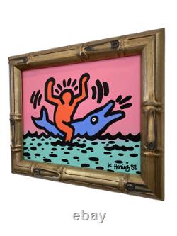 Keith Haring Rare Man on Dolphin Graffiti Street Pop Art Original Painting 1988