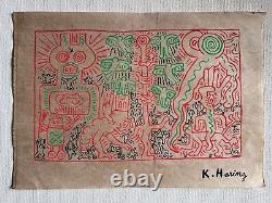 Keith Haring painting on paper signed & stamped Vintage Art