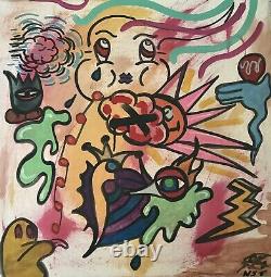 Original Pop Art Painting, Graffiti, Signed By NST, WithCOA, 18X18, Fantasy, Abstract