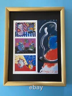 Peter Max Beautiful Vintage Print Signed Framed Large 16x12in. Gold Pop Art
