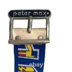 Peter Max Vintage 70s Pop Art Alphabet Belt Enamel Canvas Signed Blue Red Retro
