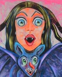 Pop art painting contemporary artist dracula vampire original signed cartoon bat