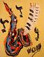 Saxophone Original Signed Withcoa Painting Pop Art Canvas Stretched Nbh45g