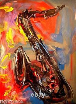 Saxophone Modern Original Painting SIGN. Stretched WALL POP ART 45ERTH