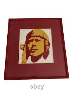 VNT Pop Art Original Of Aviator Charles Lindbergh, Framed & Signed Block Print